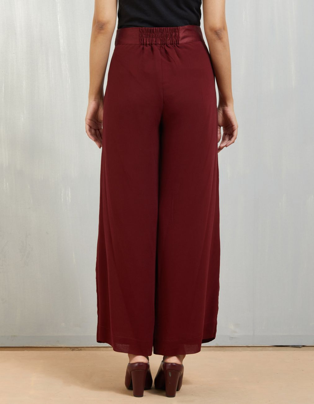 BORDEAUX SOLID PALAZZO IN SILK GEORGETTE - PCH 280.1