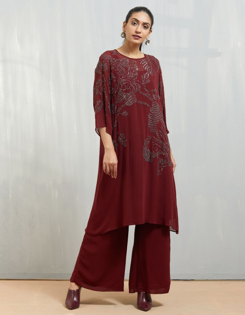 BORDEAUX BEADED SHIBORI KURTA - PCH 280.5