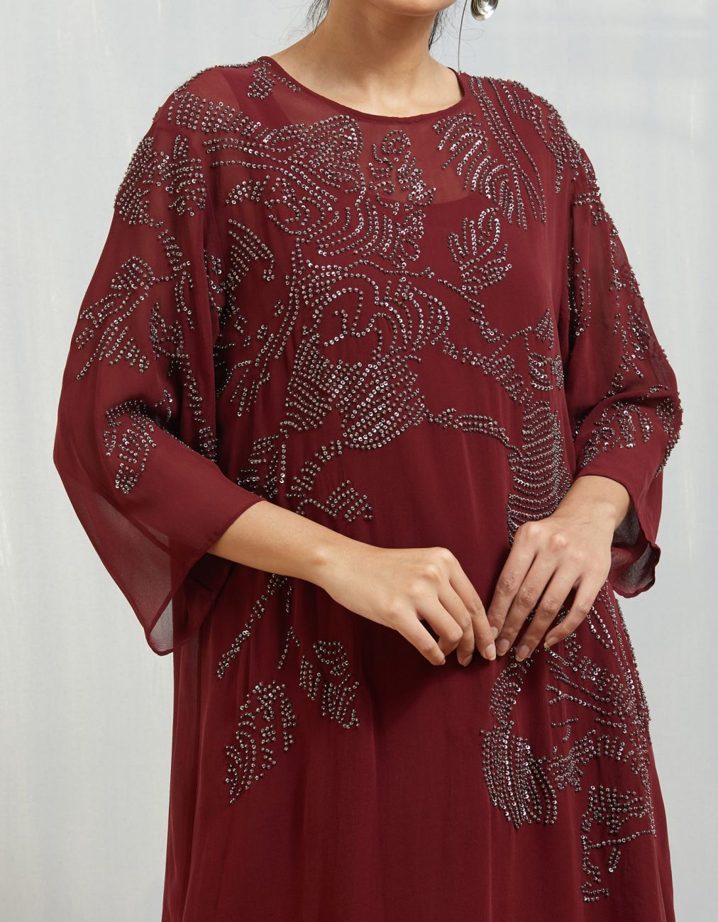 BORDEAUX BEADED SHIBORI KURTA - PCH 280.5