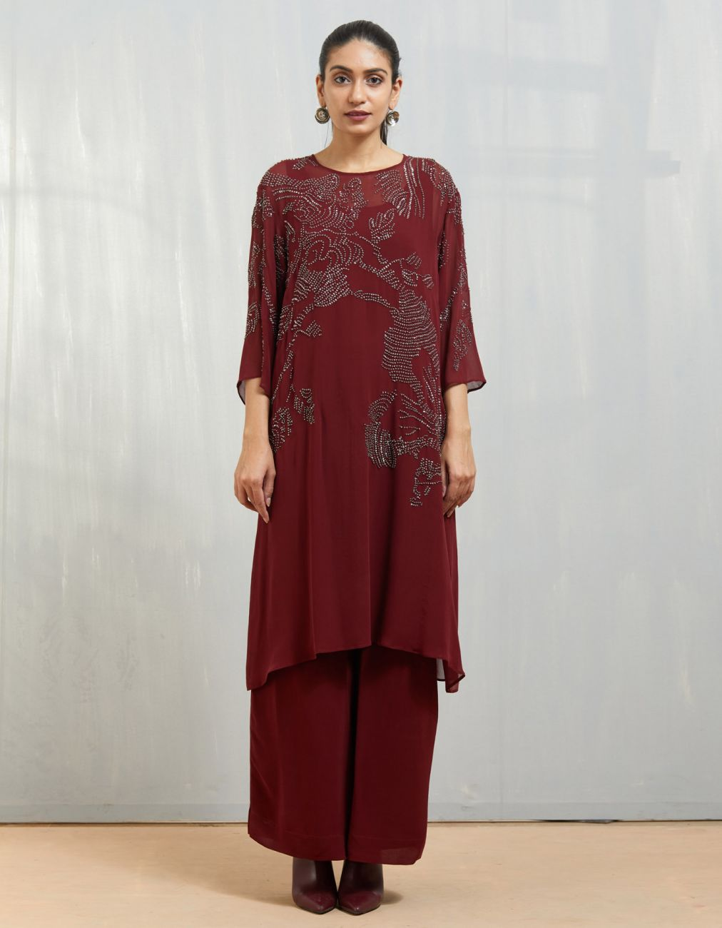 BORDEAUX BEADED SHIBORI KURTA - PCH 280.5