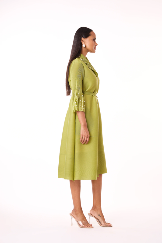 PEARLED SHIRT DRESS - PEAR GREEN - SCSG 43.10