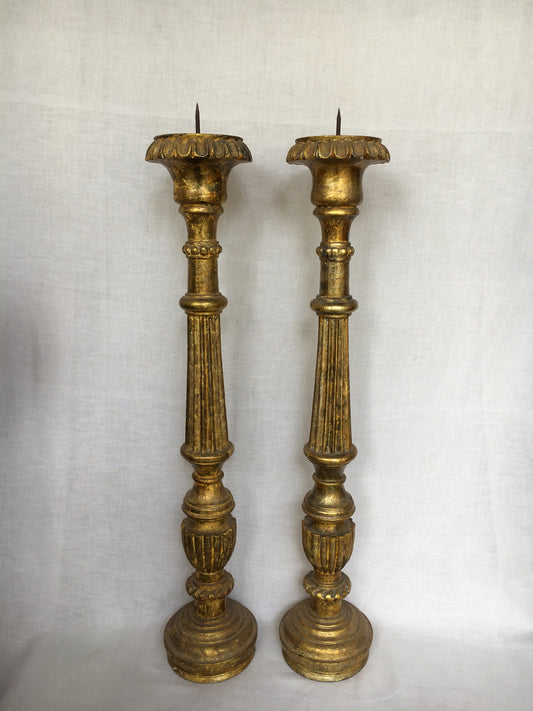 VINTAGE WOODEN CANDLE STAND PAIR - C 177/13