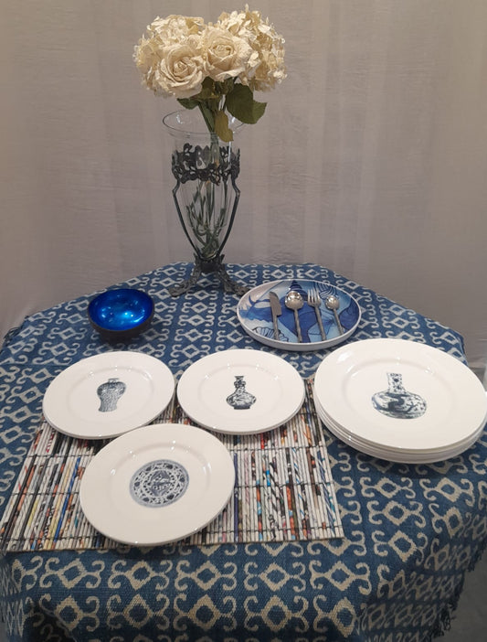 BLUE & WHITE SALAD & DINNER PLATES SET OF 6 - TC 409.4DP